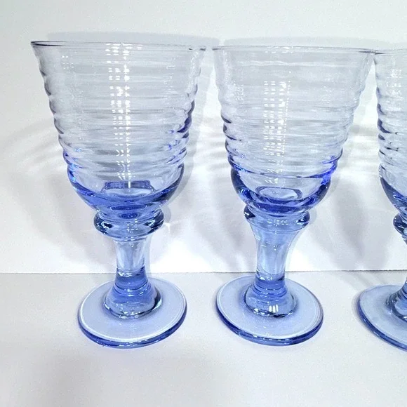 Vtg SET of 4 LIBBEY Sirrus Light Blue Wine Water Goblets- Spool Stem Glasses - Picture 5 of 16